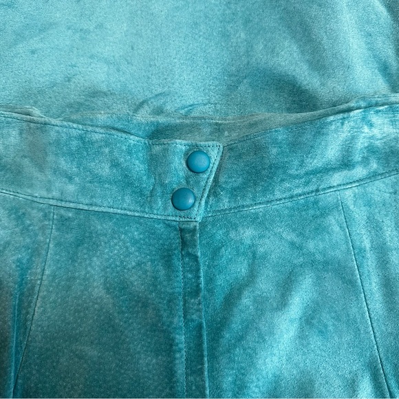 Vintage DANIER Teal genuine leather Suede midi skirt size 16 - Picture 3 of 7